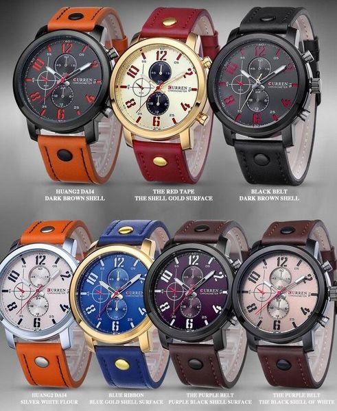 

curren 8192 military style men's watch strap watch, Slivery;brown