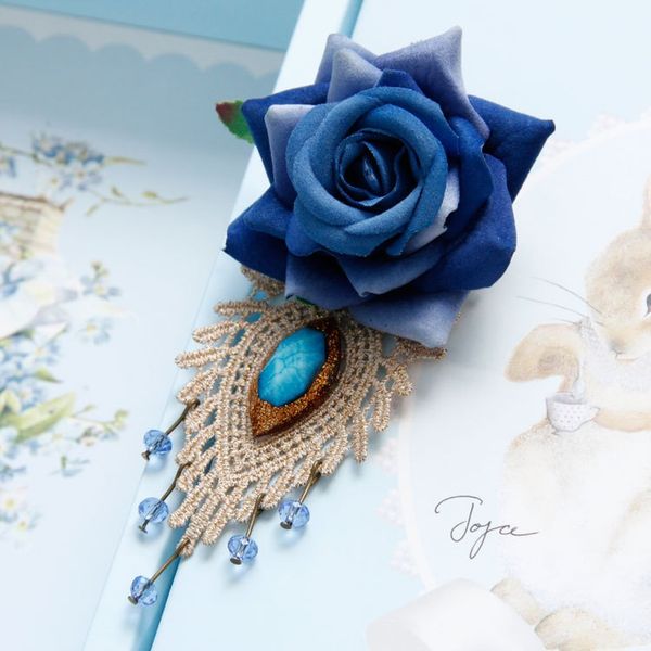 

lovely handmade blue rose brooch label pin women men accessories for wedding party decoration, gift, daily life and work, Gray