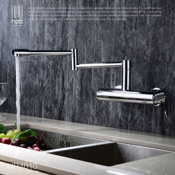 

wholesale- hpb contemporary brass folding kitchen mixer tap sink faucet wall mounted single handle single hole and cold water hp4010
