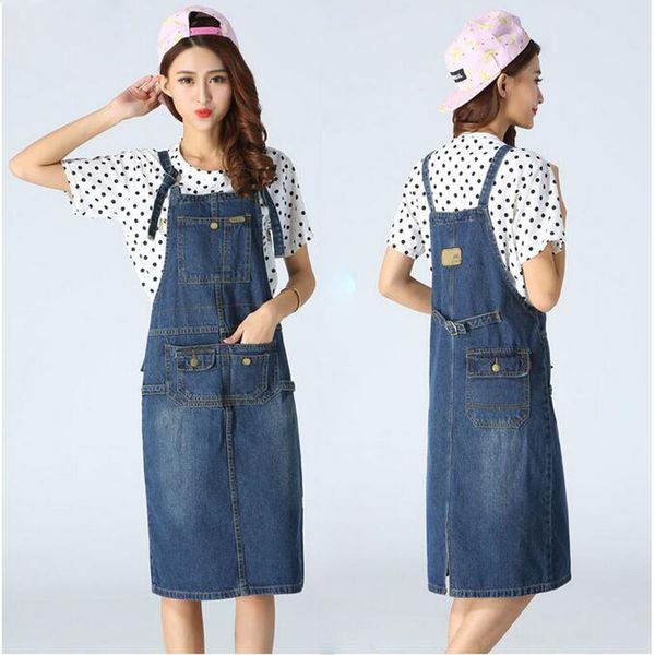 Atacado- Ohryiyie New Denim Dress Mulheres 2017 Verão Primavera Coreano Fashion Strap Denim Vestidos Sundress com Hole Macacões Jeans Dress