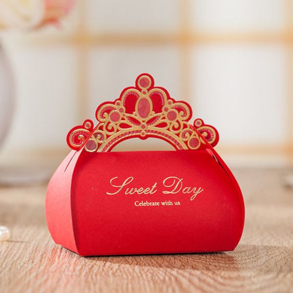 Caixas de Bombons Vermelhos Caixa de Favor de Casamento Coroa de Ouro Artesanato Saco de Presente Doce Fontes Do Partido