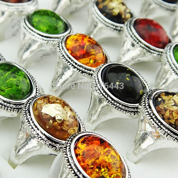 

2017 new arrival 20pcs hipping vintage mix color amber silver womens mens rings wholesale jewelry lots a-992, Golden;silver