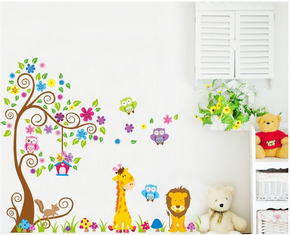 

cartoon diy owl giraffe animals removable wall sticker cute lion pvc decal stickers wallpaper for kids baby nursery room home decoration