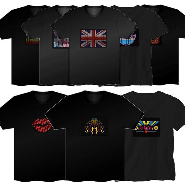 

2016 new logo sound activated led t shirt light up flashing equalizer el led t shirt men for rock disco party dj t shirt fast shipping, White;black