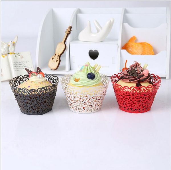 

100% brand laser cut hollow cupcake wrap filigree vine paper cake wrappers baking tools for wedding birthday party festival supplies