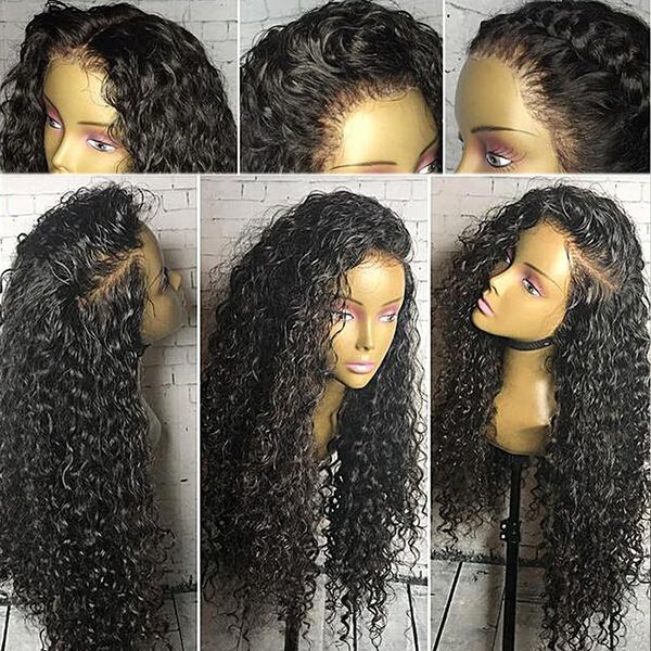 

lace front human hair wigs curly brazilian virgin hair deep curly pre plucked hairline 150% density with baby hairs glueless, Black;brown