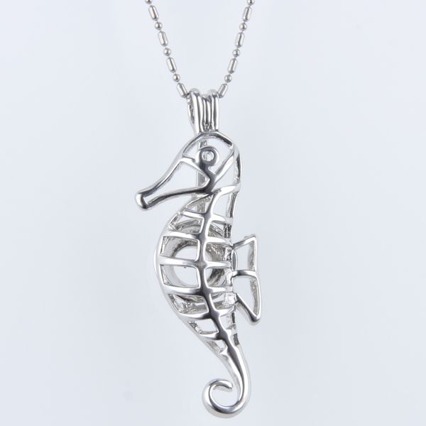 

Pack of 5 silver plated Sea horse shape cage pendant 13*10*47mm
