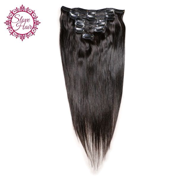 Slove Light Yaki Straight Clip In Hair Extensions Full Head Coarse