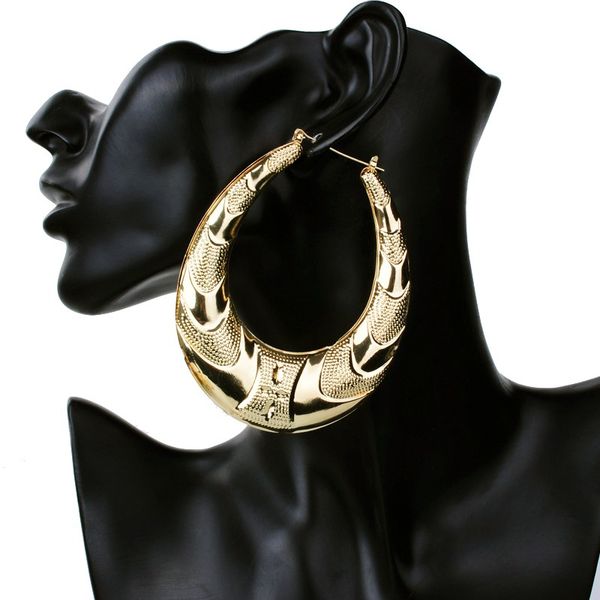 

wholesale- gold large big metal circle bamboo hoop earrings for women jewelry fashion hip hop exaggerate earrings sale, Golden;silver
