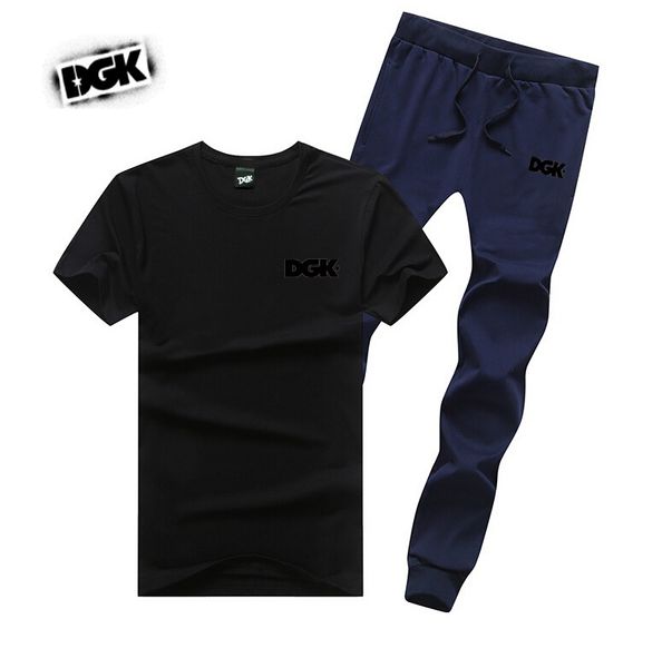 

m682 men's dgk tracksuits t shirts + long pants skateboard solid hip hop letter leisure suit, Gray