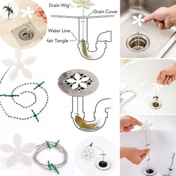 

bathroom shower drain wig chain cleaner hair clog cleaning blockage wig preventer anti blocking cleaning tools i063