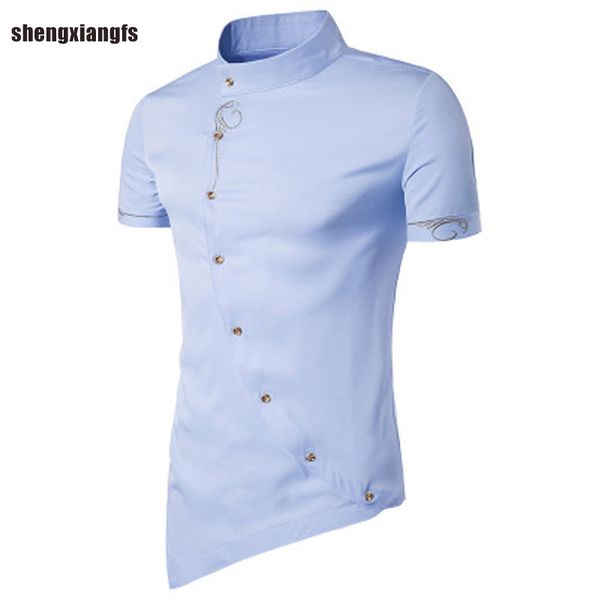 Großhandel - 2017 mode herren hemd baumwolle stickerei hochwertige kleid shirts männer casual slim fit kurze hülse hemd soziale männer kleidung