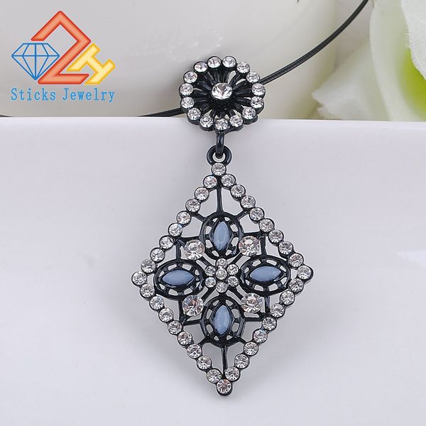 

statement necklace fashion colorful gems exaggerated black drop pendant necklace chain women party, Silver