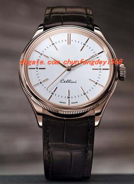 

fashion luxury wristwatch time 50505 automatic movement 39mm rose gold white dial mens strap watch mens watches men's watch, Slivery;brown