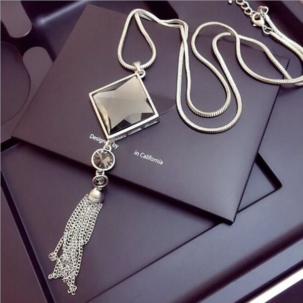 

high-grade elegant temperament fashion tassel sweater chain long necklace european and american jewelry female pendant with accessories, Silver