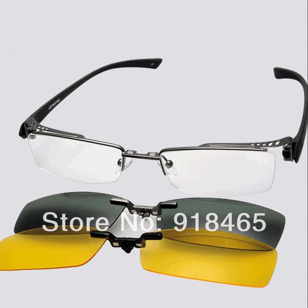 

wholesale- 2 pcs polarized clip on/ magic clip on eyeglasses frame/ half rim eye glasses/ night day driving/ polarized sunglasses, Silver