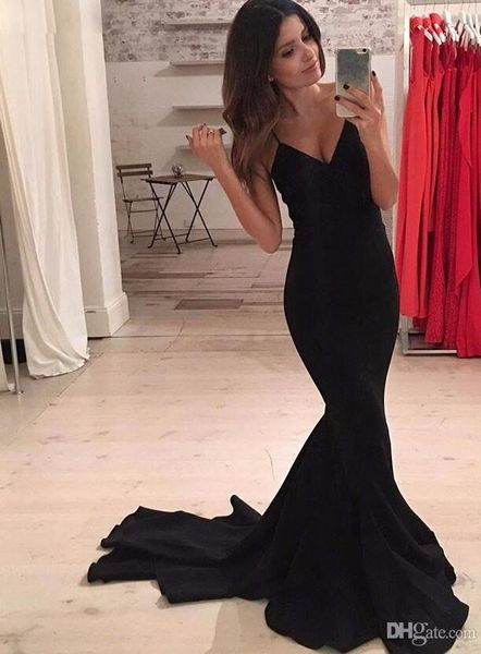

spaghetti strap black evening party gowns long vestidos de formatura simple mermaid prom dress 2017, Black;red