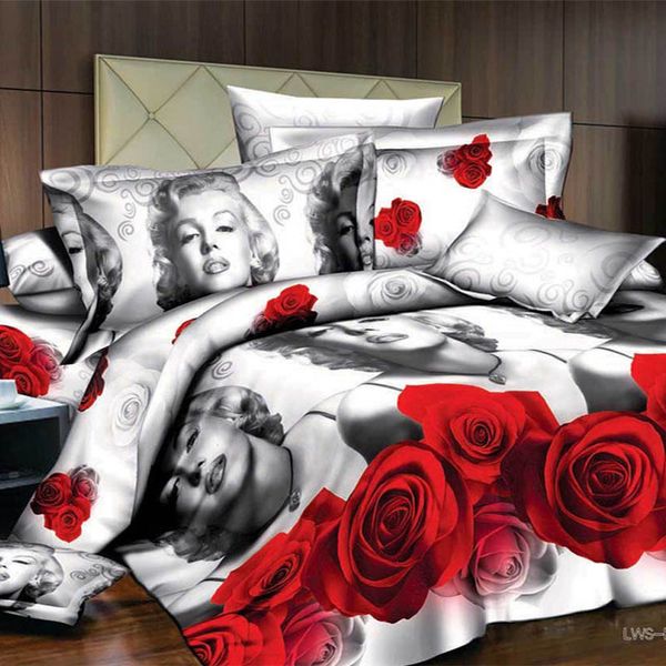 

wholesale- marilyn monroe 3d bedding set,4pcs duvet cover set,bed in a bag,include:bed sheet,duvet cover pillowcase