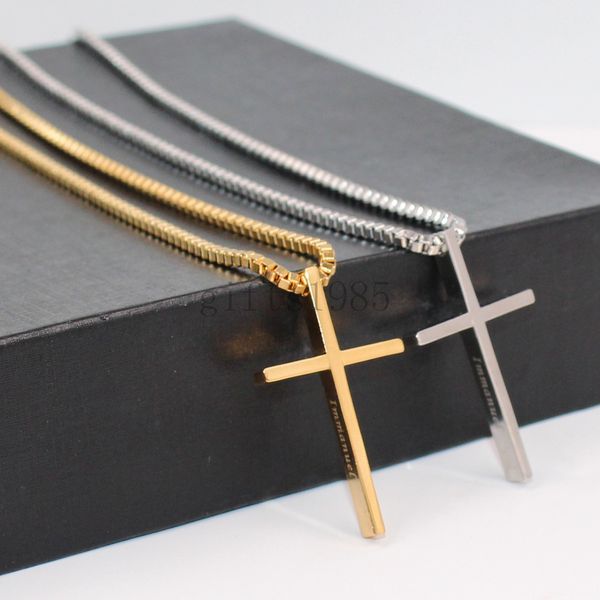 

immanuel cross pendant necklace stainless steel box chain 24inch, Silver
