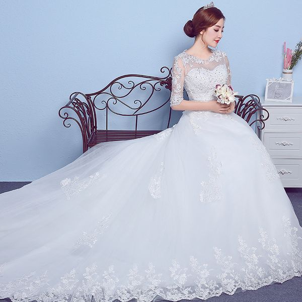 Acheter 2019 Blanc Poète Bijou Robe De Mariée Avec Cristal Floral Tailing Mince Gaine Noble Creux Sur La Robe De Mariée En Dentelle De Mariage De