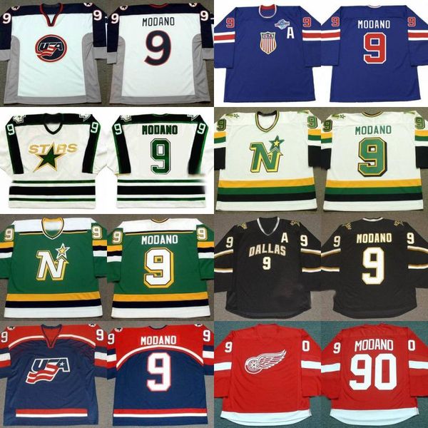 

9 Mike Modano Jersey 2004 World Cup USA Dallas Stars 1990 Minnesota Mike Modano North Stars 1991 Hockey Jerseys Stitched Logo
