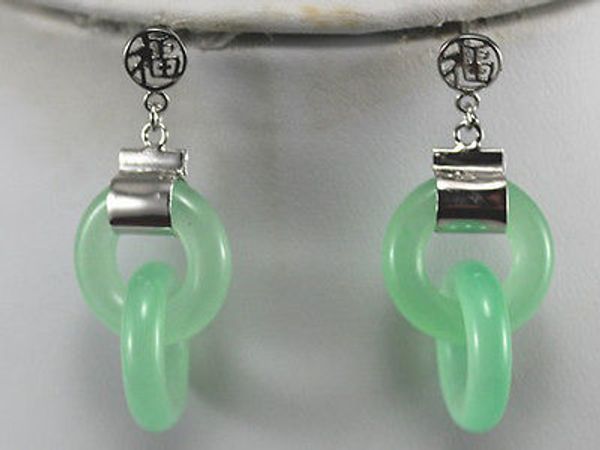 

women's light green jade silver double circle fine jewelry jade earring