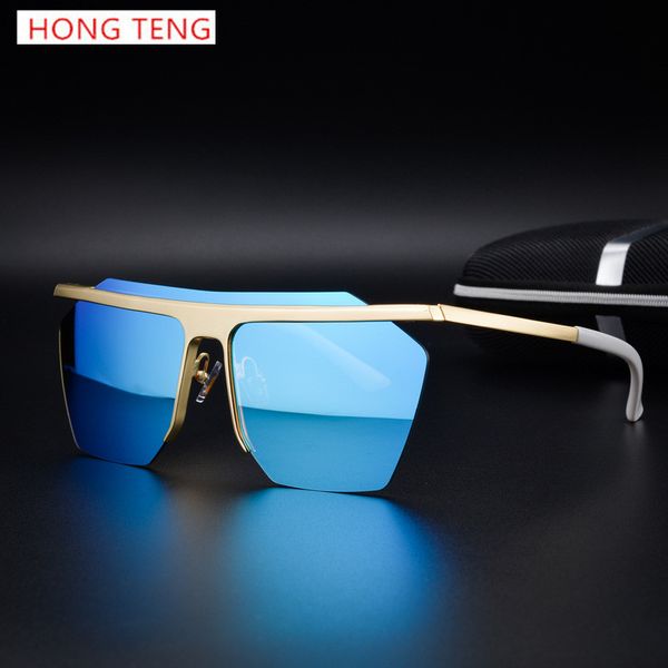 

wholesale- hong teng new arrivals polarized sunglasses rimless aluminum frame men glasses with box ing, White;black