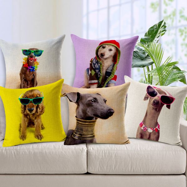 

18 " x 18 " fashion dogs pillow cover retro cotton linen square vintage throw pillow case lovely dogs decorative cushion cover pil