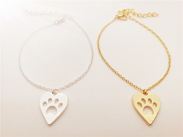 

5pcs- b062 cute pet heart paw bracelet love heart and paw bracelet memorial animal puppy bear cat dog palm print bracelets, Golden;silver