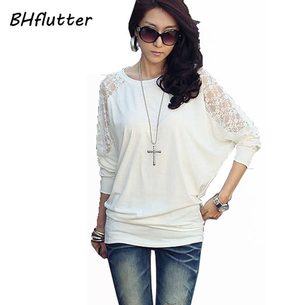 

wholesale-pull femme sweater women plus size clothing 2016 long sleeve lace batwing casual pullover women's sweater and pullovers, White;black