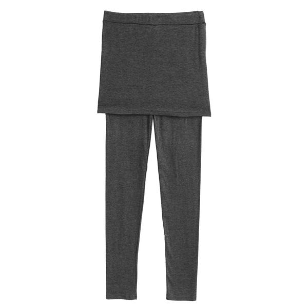 SOLID BLACK STRETCHY LEGGINGS WITH PLEATED SKIRT