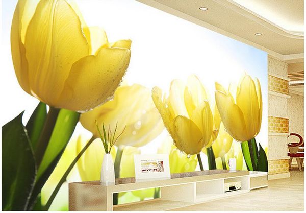 

yellow tulip flower tv wall mural 3d wallpaper 3d wall papers for tv backdrop