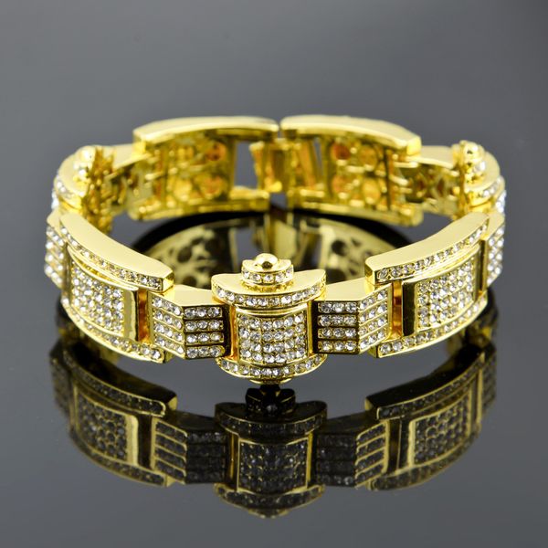 

Men Hiphop Bracelet 18K Gold Plated European and American Brand Jewelry Cubic Zirconia Ice Out Cuba Chain Bracelets
