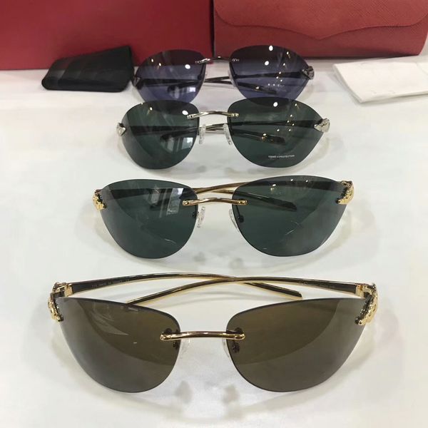

men women green lenes rimless hard sunglasses fashion sunglass gold shades with frameless box, White;black