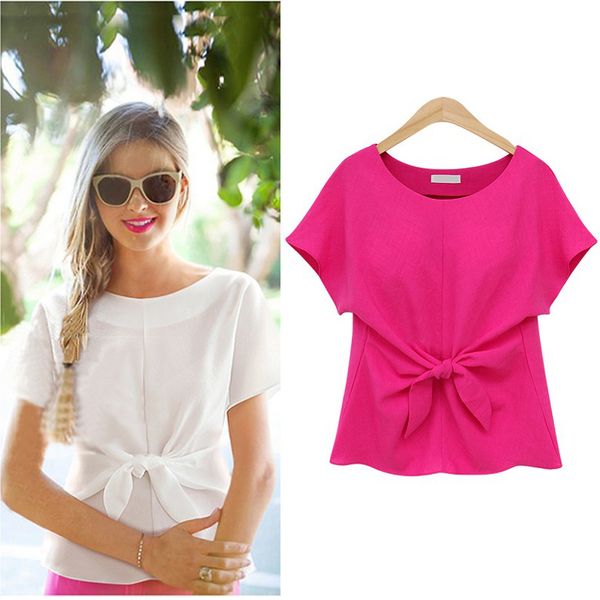 

designer sleeve t shirts t neck chiffon short women woman shirt for summer bow plus womens ladies shirts round size casual fashion anna, Black