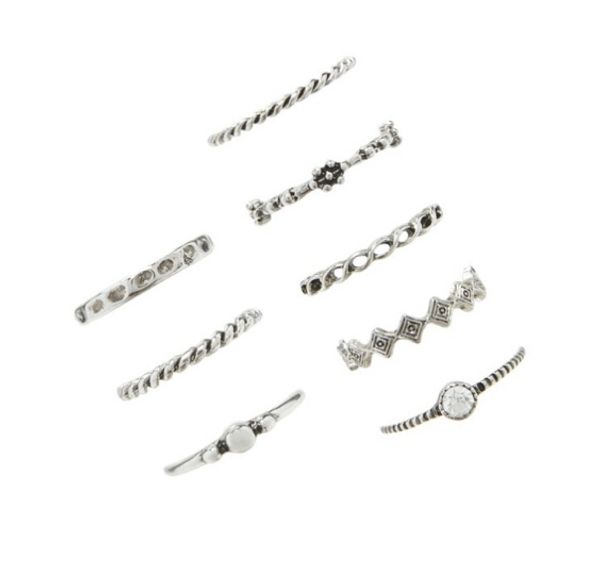

idealway 8 pcs/set new fashion bohemian style silver plated design nail rings for women jewelry, Golden;silver