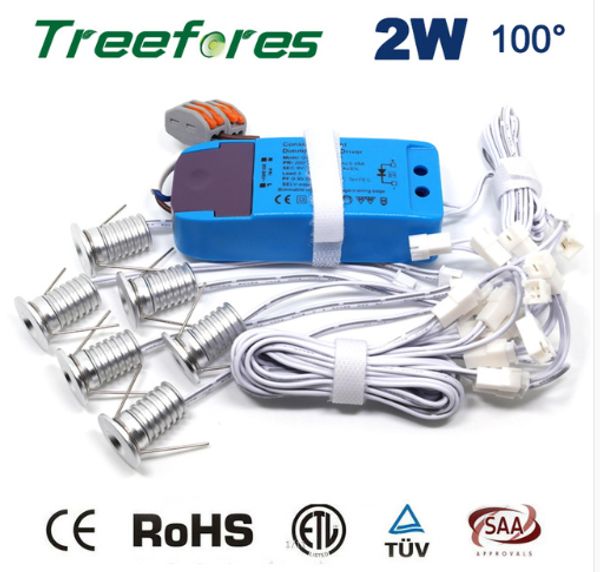 

dimmable and non-dim 6pcs/set + driver + cables 2w 180lm 80ra home new fashion decoration downlight 15mm mini led spotlight