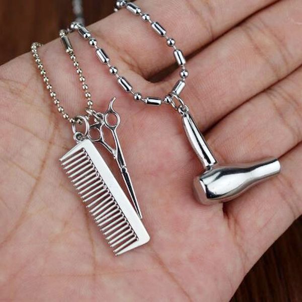 

wholesale-one piece fashion dull charm jewelry hair dryer/scissor/comb dangle pendant women necklace quinn personality necklace, Silver