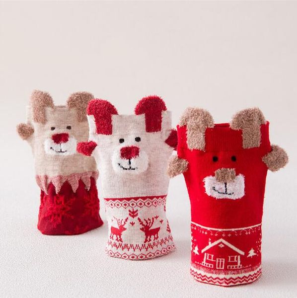 

новая зима теплая рождественские носки олень лось рождественский подарок kawaii рождественские носки для женщин девушки с рождеством подарки, Black;white