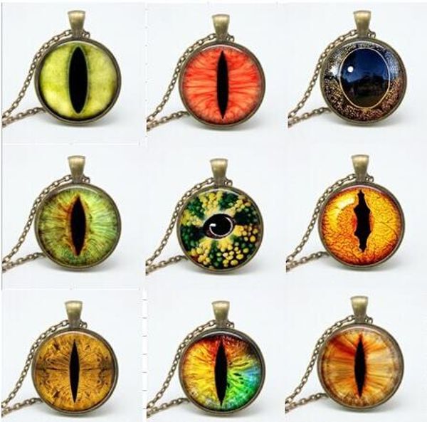 

pendant necklaces personality 9 styles eye necklace glass cabochon cat art picture chain jewelry women gift fth-81-89, Silver