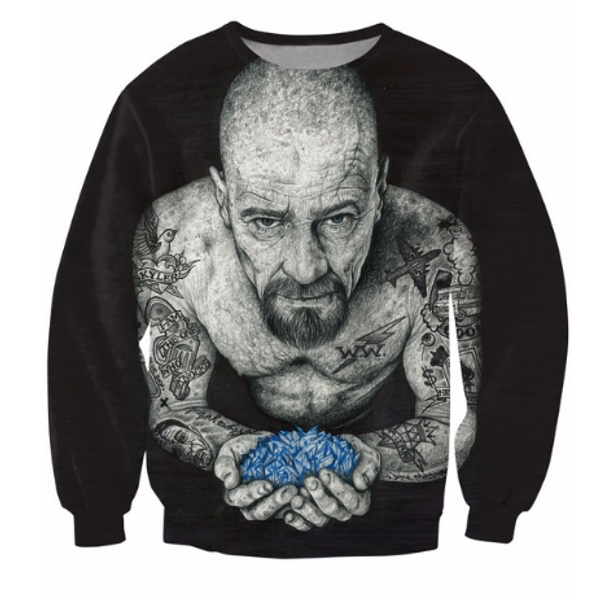 

новая мода женская / мужская 3d чернилами гейзенберг crewneck толстовка татуированные ломая плохой уолтер белый мода одежда топы перемычки н, Black