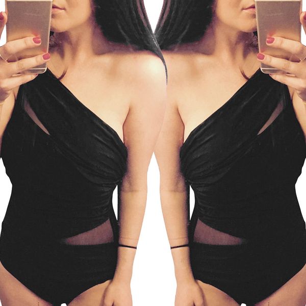 Hisimple Womens One Piece Costume da bagno Taglie forti Costumi da bagno Big Girl Mesh Sheer Costume da bagno monospalla Nero Sexy Monokinis Beachwear