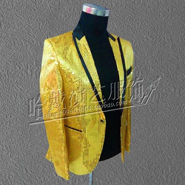 

wholesale- men' s singer lager size stage performance costumes sequins black border pocket gold moderator colthes / s-5xl, White;black