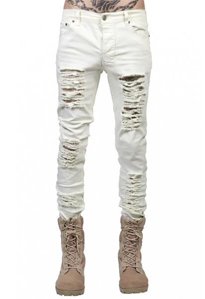 

fashion men's jeans ripped jeans for men skinny distressed slim famous brand designer biker hip hop swag black/white slim pants size 28, Blue