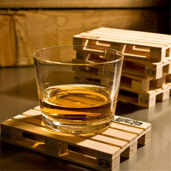 

wholesale- 4pcs/set rectangle mini wooden pallet set whiskey wine glass cup mat pad cold drink wood table mat bar tool ic878076