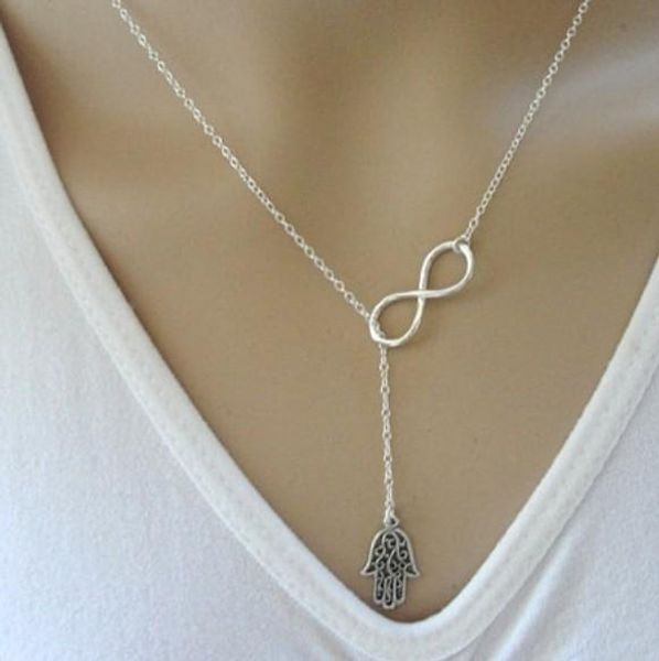 

womens necklaces chic hamsa hand lucky 8 drop necklaces gold/silver plated womens gifts for her, Golden;silver