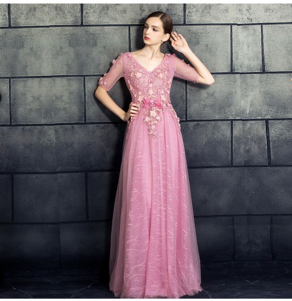 

100% real p pink long a line appliques prom dress 2017 v-neck v-back floor length evening dresses vestido de festa 2017, Black