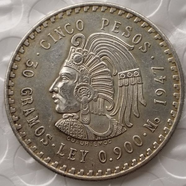 

uncirculated 1947 or 1948 mexico 5 pesos silver foreign copy coins brass craft ornaments
