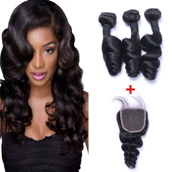 Бразильская свободная волна Human Remy Hair Plowers с 4х4 закрывающимися закрывающимися узлами 100 г/ПК Натуральный цвет двойной укладки наращивания волос