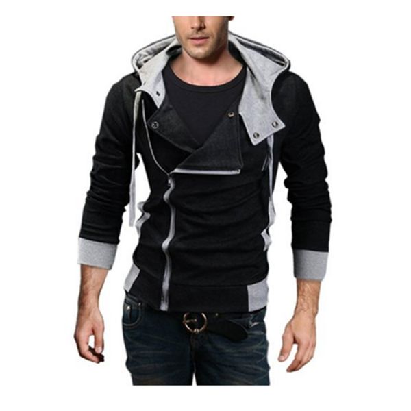 

wholesale-asian size m-6xl plus size hooded jacket men 2016 new arrival sportswear assassins creed men's zipper hoodies and sweatshirts, Black